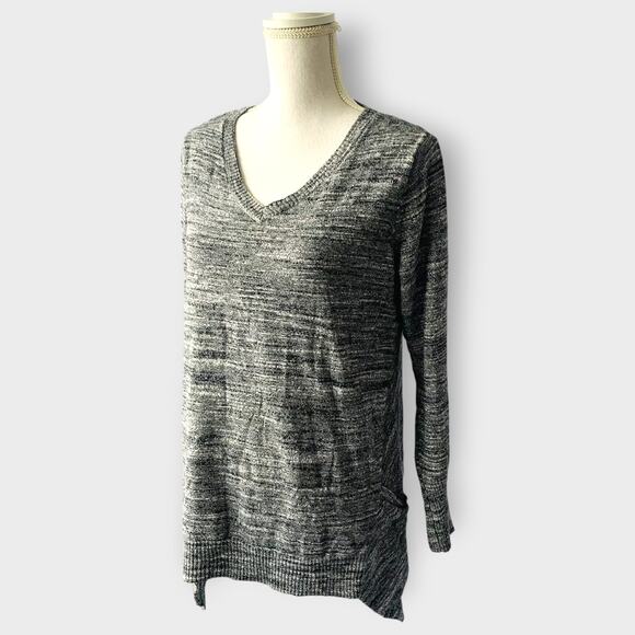 LOGO by Lori Goldstein Melange Cotton Cashmere Sweater V Neck Long Sleeve Grey S - Picture 2 of 10